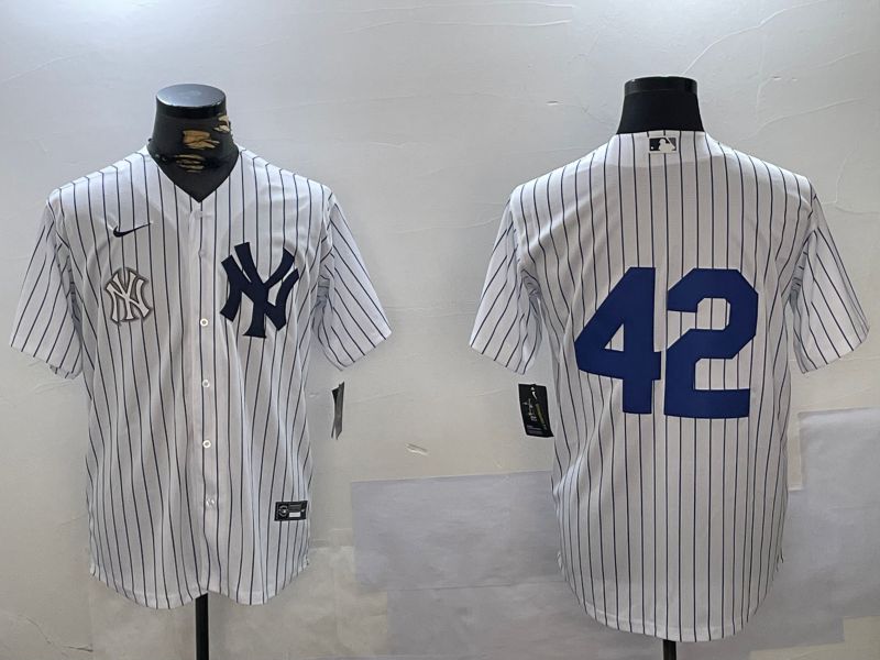 Men New York Yankees #42 No Name White Stripe Fashion Nike 2024 MLB Jersey style 7